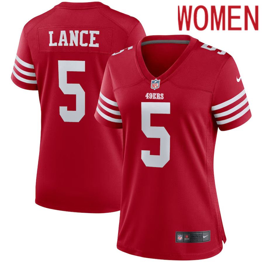 Women San Francisco 49ers #5 Trey Lance Nike Scarlet Team Player Game NFL Jersey
